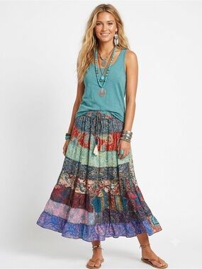 45. Boho Patchwork Sari Silk Maxi Skirt Festival Hippie Gypsy One Size India